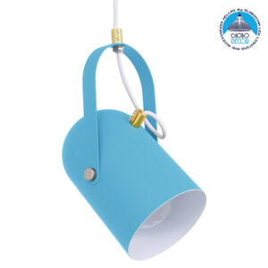 GloboStar® HAZEL 00927 Μοντέρνο Κρεμαστό Φωτιστικό Οροφής Μονόφωτο 1 x E27 Θαλασσί Ματ με Χρυσές Λεπτομέρειες Μεταλλικό Φ12 x Υ27cm