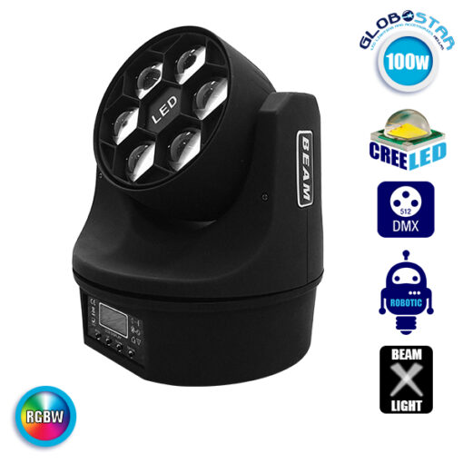 Επαγγελματική Κινούμενη Ρομποτική Κεφαλή Mini BEE EYE Super Beam CREE Prism LED 100W 230V 1.5° DMX512 RGBW GloboStar 51122