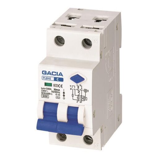 ΡΕΛΕ RCBO ΔΙΠΟΛΙΚΟ 25A 6KA 30mA 1+N GACIA TYPE B EUROLAMP – 500-43544