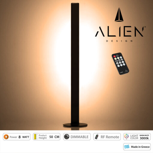 GloboStar® ALIEN-DIVA-BLACK-50-3 ALIEN Design DIVA Μοντέρνο Minimal Nordic Μεταλλικό Φωτιστικό Επιτραπέζιο – Πορτατίφ – Λαμπατέρ Μαύρο LED 8W 960lm με Ασύρματο Χειριστήριο RF & Dimmer IP20 Θερμό Λευκό 3000K Μ3 x Π1.6 x Υ50cm