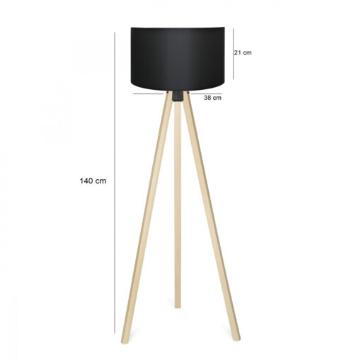 GloboStar® SAGA 204-0041 Μοντέρνο Eπιδαπέδιο Φωτιστικό Μονόφωτο 1 x E27 IP20 Μπεζ Ξύλο με Μαύρο Ύφασμα – Μ38 x Π38 x Υ140cm