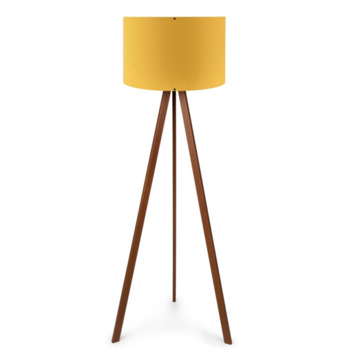 GloboStar® SAGA 204-0033 Μοντέρνο Eπιδαπέδιο Φωτιστικό Μονόφωτο 1 x E27 IP20 Καρυδί Ξύλο με Κίτρινο Ύφασμα – Μ38 x Π38 x Υ140cm