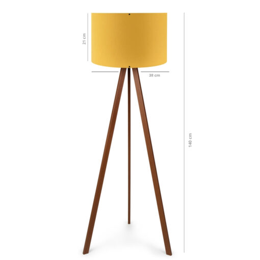 GloboStar® SAGA 204-0033 Μοντέρνο Eπιδαπέδιο Φωτιστικό Μονόφωτο 1 x E27 IP20 Καρυδί Ξύλο με Κίτρινο Ύφασμα – Μ38 x Π38 x Υ140cm