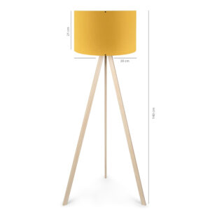 GloboStar® SAGA 204-0045 Μοντέρνο Eπιδαπέδιο Φωτιστικό Μονόφωτο 1 x E27 IP20 Μπεζ Ξύλο με Κίτρινο Ύφασμα – Μ38 x Π38 x Υ140cm