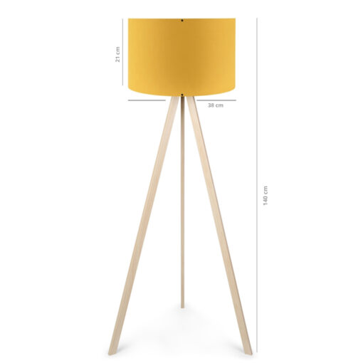 GloboStar® SAGA 204-0045 Μοντέρνο Eπιδαπέδιο Φωτιστικό Μονόφωτο 1 x E27 IP20 Μπεζ Ξύλο με Κίτρινο Ύφασμα – Μ38 x Π38 x Υ140cm