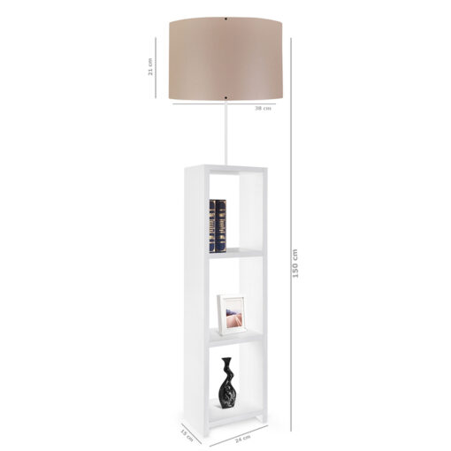 GloboStar® WOODO 204-0052 Μοντέρνο Eπιδαπέδιο Φωτιστικό Μονόφωτο 1 x E27 IP20 Λευκό Ξύλο με Μπεζ Ύφασμα – Μ38 x Π38 x Υ150cm