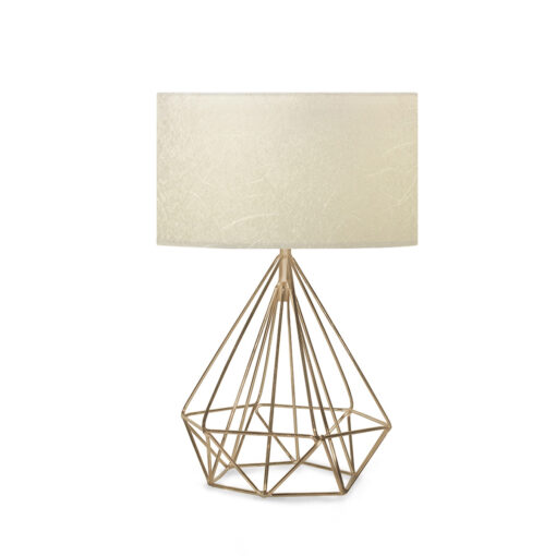 GloboStar® DIAMOND 204-0084 Μοντέρνο Eπιτραπέζιο Φωτιστικό Μονόφωτο 1 x E27 IP20 Χρυσό Μέταλλο με Μπεζ Ύφασμα – Μ24 x Π24 x Υ35cm