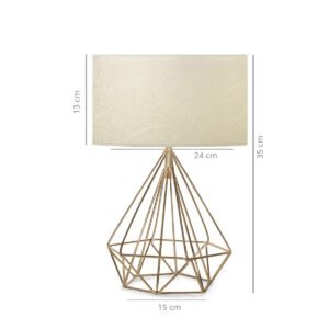 GloboStar® DIAMOND 204-0084 Μοντέρνο Eπιτραπέζιο Φωτιστικό Μονόφωτο 1 x E27 IP20 Χρυσό Μέταλλο με Μπεζ Ύφασμα – Μ24 x Π24 x Υ35cm