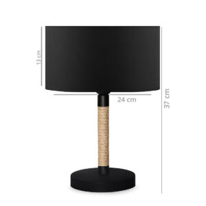 GloboStar® STRING 204-0072 Μοντέρνο Eπιτραπέζιο Φωτιστικό Μονόφωτο 1 x E27 IP20 Μαύρο Mέταλλο & Μπεζ Σχοινί με Μαύρο Ύφασμα – Μ24 x Π24 x Υ37cm