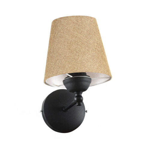 GloboStar® PAM 204-0112 Μοντέρνο Επιτοίχειο Φωτιστικό Aπλίκα Μονόφωτο 1 x E27 IP20 Μαύρο Μέταλλο με Μπεζ Ύφασμα – Μ23 x Π23 x Υ17cm