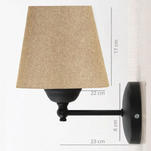 GloboStar® PAM 204-0112 Μοντέρνο Επιτοίχειο Φωτιστικό Aπλίκα Μονόφωτο 1 x E27 IP20 Μαύρο Μέταλλο με Μπεζ Ύφασμα – Μ23 x Π23 x Υ17cm