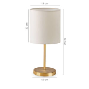 GloboStar® GLOSSY 204-0078 Μοντέρνο Eπιτραπέζιο Φωτιστικό Μονόφωτο 1 x E27 IP20 Χρυσό Μέταλλο με Μπεζ Ύφασμα – Μ15 x Π15 x Υ39cm