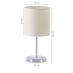 GloboStar® GLOSSY 204-0077 Μοντέρνο Eπιτραπέζιο Φωτιστικό Μονόφωτο 1 x E27 IP20 Ασημί Μέταλλο με Μπεζ Ύφασμα – Μ15 x Π15 x Υ39cm