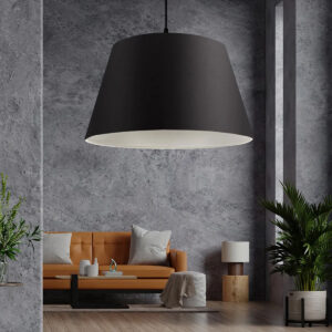 GloboStar® TRIANGLE 204-0088 Μοντέρνο Κρεμαστό Φωτιστικό Kαπέλο Μονόφωτο 1 x E27 IP20 Μαύρο Ύφασμα – Μ37 x Π37 x Υ70cm