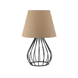 GloboStar® CLASS 204-0079 Μοντέρνο Eπιτραπέζιο Φωτιστικό Μονόφωτο 1 x E27 IP20 Μαύρο Μέταλλο με Μπεζ Ύφασμα – Μ22 x Π22 x Υ36cm
