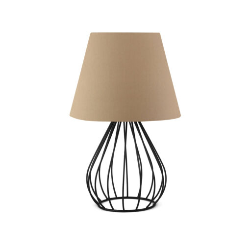 GloboStar® CLASS 204-0079 Μοντέρνο Eπιτραπέζιο Φωτιστικό Μονόφωτο 1 x E27 IP20 Μαύρο Μέταλλο με Μπεζ Ύφασμα – Μ22 x Π22 x Υ36cm