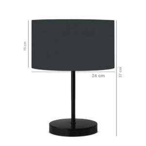 GloboStar® LARA 204-0076 Μοντέρνο Eπιτραπέζιο Φωτιστικό Μονόφωτο 1 x E27 IP20 Μαύρο Μέταλλο με Γκρι Ύφασμα – Μ24 x Π24 x Υ35cm