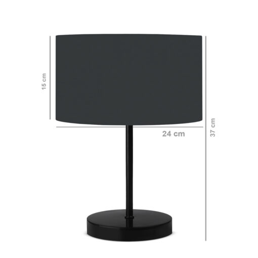 GloboStar® LARA 204-0076 Μοντέρνο Eπιτραπέζιο Φωτιστικό Μονόφωτο 1 x E27 IP20 Μαύρο Μέταλλο με Γκρι Ύφασμα – Μ24 x Π24 x Υ35cm