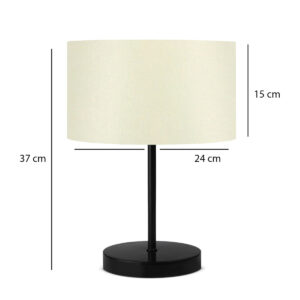 GloboStar® LARA 204-0075 Μοντέρνο Eπιτραπέζιο Φωτιστικό Μονόφωτο 1 x E27 IP20 Μαύρο Μέταλλο με Μπεζ Ύφασμα – Μ24 x Π24 x Υ35cm