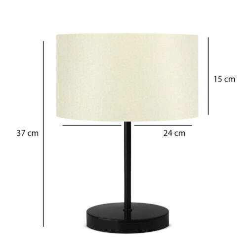 GloboStar® LARA 204-0075 Μοντέρνο Eπιτραπέζιο Φωτιστικό Μονόφωτο 1 x E27 IP20 Μαύρο Μέταλλο με Μπεζ Ύφασμα – Μ24 x Π24 x Υ35cm