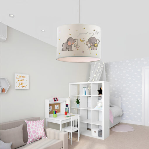 GloboStar® ELEPHANT 204-0020 Παιδικό Κρεμαστό Φωτιστικό Φιγούρα Μονόφωτο 1 x E27 IP20 Λευκό Ύφασμα – Μ24 x Π24 x Υ70cm