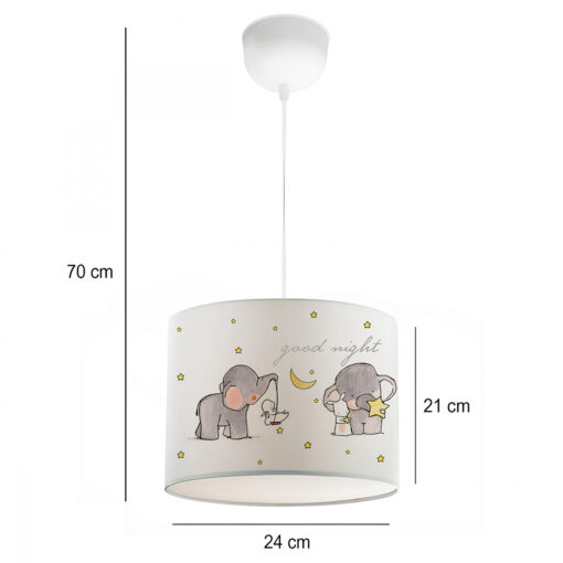 GloboStar® ELEPHANT 204-0020 Παιδικό Κρεμαστό Φωτιστικό Φιγούρα Μονόφωτο 1 x E27 IP20 Λευκό Ύφασμα – Μ24 x Π24 x Υ70cm
