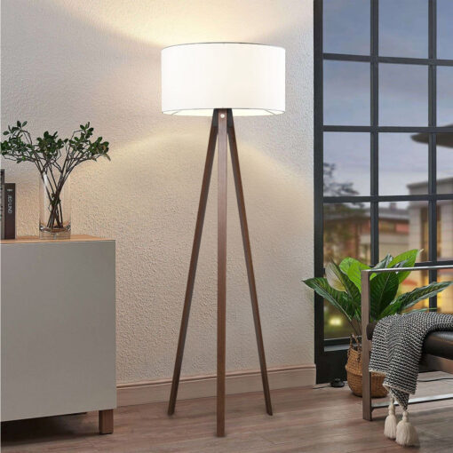 GloboStar® SAGA 204-0032 Μοντέρνο Eπιδαπέδιο Φωτιστικό Μονόφωτο 1 x E27 IP20 Καρυδί Ξύλο με Λευκό Ύφασμα – Μ38 x Π38 x Υ140cm