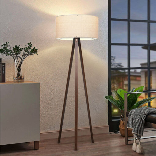 GloboStar® SAGA 204-0035 Μοντέρνο Eπιδαπέδιο Φωτιστικό Μονόφωτο 1 x E27 IP20 Καρυδί Ξύλο με Λευκό Ύφασμα – Μ38 x Π38 x Υ140cm