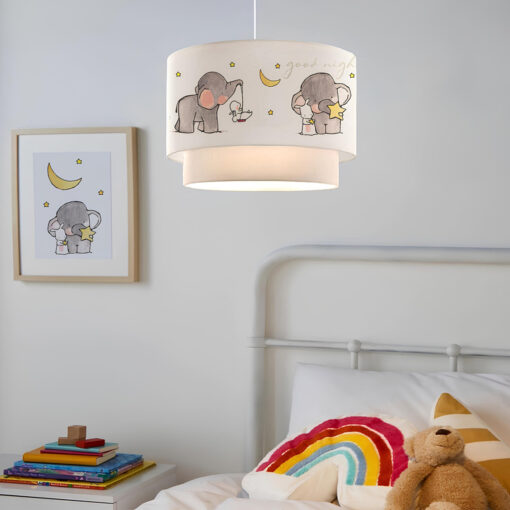 GloboStar® ELEPHANT 204-0002 Παιδικό Κρεμαστό Φωτιστικό Φιγούρα Μονόφωτο 1 x E27 IP20 Λευκό Ύφασμα – Μ30 x Π30 x Υ70cm