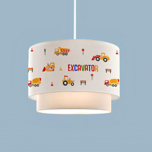 GloboStar® EXCAVATOR 204-0005 Παιδικό Κρεμαστό Φωτιστικό Φιγούρα Μονόφωτο 1 x E27 IP20 Λευκό & Κίτρινο Ύφασμα – Μ30 x Π30 x Υ70cm