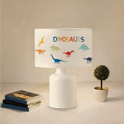 GloboStar® DINO 204-0028 Παιδικό Eπιτραπέζιο Φωτιστικό Φιγούρα Μονόφωτο 1 x E27 IP20 Λευκό Ύφασμα – Μ24 x Π24 x Υ32cm
