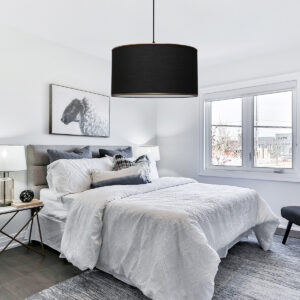 GloboStar® LOFTY 204-0092 Μοντέρνο Κρεμαστό Φωτιστικό Kαπέλο Μονόφωτο 1 x E27 IP20 Μαύρο Ύφασμα – Μ38 x Π38 x Υ70cm