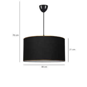 GloboStar® LOFTY 204-0092 Μοντέρνο Κρεμαστό Φωτιστικό Kαπέλο Μονόφωτο 1 x E27 IP20 Μαύρο Ύφασμα – Μ38 x Π38 x Υ70cm