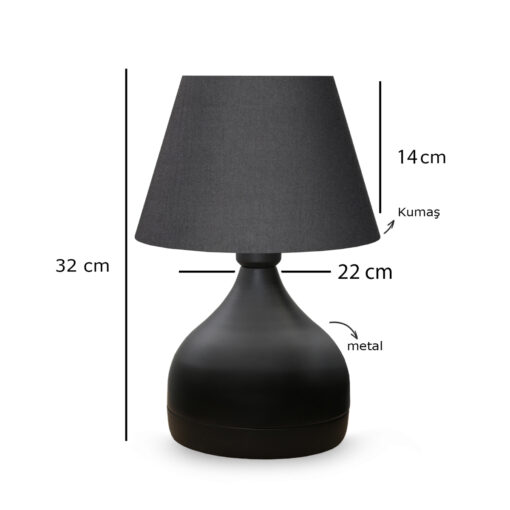 GloboStar® MICKEY 204-0059 Μοντέρνο Eπιτραπέζιο Φωτιστικό Μονόφωτο 1 x E27 IP20 Μαύρο Μέταλλο με Μαύρο Ύφασμα – Μ22 x Π22 x Υ30cm