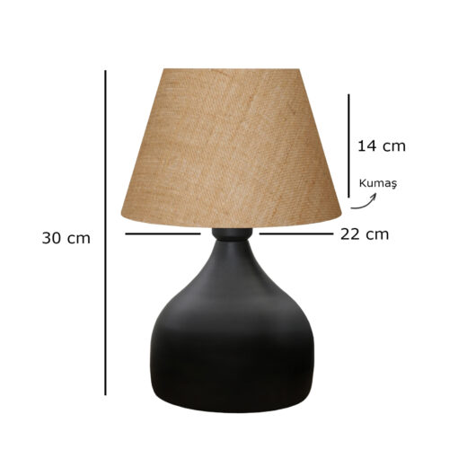 GloboStar® PYRAMID 204-0057 Μοντέρνο Eπιτραπέζιο Φωτιστικό Μονόφωτο 1 x E27 IP20 Μαύρο Μέταλλο με Μπεζ Ύφασμα – Μ22 x Π22 x Υ30cm