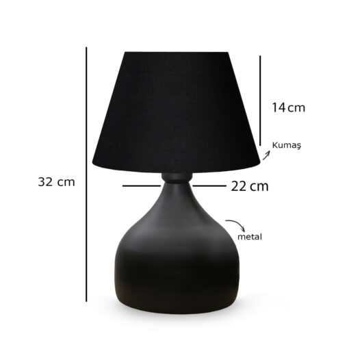 GloboStar® PYRAMID 204-0058 Μοντέρνο Eπιτραπέζιο Φωτιστικό Μονόφωτο 1 x E27 IP20 Μαύρο Μέταλλο με Μαύρο Ύφασμα – Μ22 x Π22 x Υ30cm
