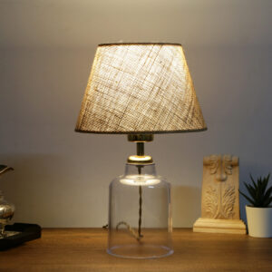 GloboStar® TRANS 204-0055 Μοντέρνο Eπιτραπέζιο Φωτιστικό Μονόφωτο 1 x E27 IP20 Διάφανο Πλαστικό με Μπεζ Ύφασμα – Μ22 x Π22 x Υ14cm
