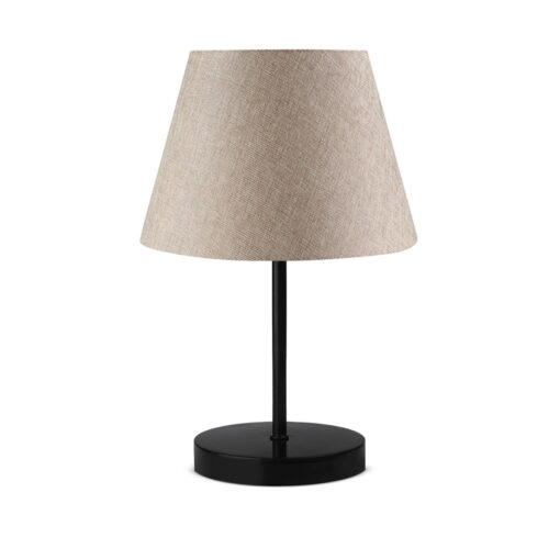 GloboStar® LARA 204-0073 Μοντέρνο Eπιτραπέζιο Φωτιστικό Μονόφωτο 1 x E27 IP20 Μαύρο Μέταλλο με Μπεζ Ύφασμα – Μ22 x Π22 x Υ36cm