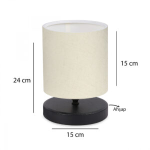 GloboStar® MINNIE 204-0062 Μοντέρνο Eπιτραπέζιο Φωτιστικό Μονόφωτο 1 x E27 IP20 Μαύρο Ξύλο με Μπεζ Ύφασμα – Μ15 x Π15 x Υ22cm