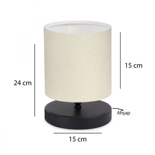 GloboStar® MINNIE 204-0062 Μοντέρνο Eπιτραπέζιο Φωτιστικό Μονόφωτο 1 x E27 IP20 Μαύρο Ξύλο με Μπεζ Ύφασμα – Μ15 x Π15 x Υ22cm
