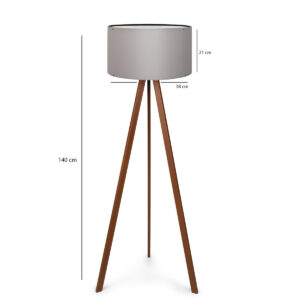 GloboStar® SAGA 204-0036 Μοντέρνο Eπιδαπέδιο Φωτιστικό Μονόφωτο 1 x E27 IP20 Καρυδί Ξύλο με Γκρι Ύφασμα – Μ38 x Π38 x Υ140cm