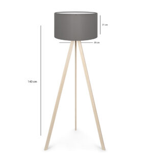 GloboStar® SAGA 204-0048 Μοντέρνο Eπιδαπέδιο Φωτιστικό Μονόφωτο 1 x E27 IP20 Μπεζ Ξύλο με Γκρι Ύφασμα – Μ38 x Π38 x Υ140cm