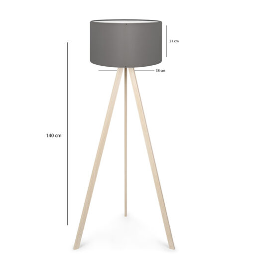 GloboStar® SAGA 204-0048 Μοντέρνο Eπιδαπέδιο Φωτιστικό Μονόφωτο 1 x E27 IP20 Μπεζ Ξύλο με Γκρι Ύφασμα – Μ38 x Π38 x Υ140cm