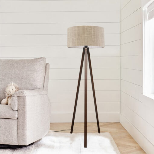 GloboStar® SAGA 204-0040 Μοντέρνο Eπιδαπέδιο Φωτιστικό Μονόφωτο 1 x E27 IP20 Καρυδί Ξύλο με Μπεζ Ύφασμα – Μ38 x Π38 x Υ140cm