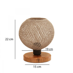 GloboStar® BOWL 204-0087 Μοντέρνο Eπιτραπέζιο Φωτιστικό Μονόφωτο 1 x E27 IP20 Καφέ Ξύλο με Μπεζ Σνοινί – Μ19 x Π19 x Υ22cm