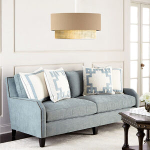 GloboStar® BIGGIE 204-0096 Μοντέρνο Κρεμαστό Φωτιστικό Kαπέλο Μονόφωτο 1 x E27 IP20 Μπεζ  Ύφασμα με Μπεζ Rattan – Μ30 x Π30 x Υ70cm