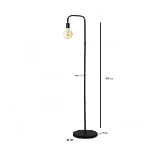 GloboStar® SNAKE 204-0053 Μοντέρνο Eπιδαπέδιο Φωτιστικό Μονόφωτο 1 x E27 IP20 Μαύρο Μέταλλο – Μ25 x Π25 x Υ151cm