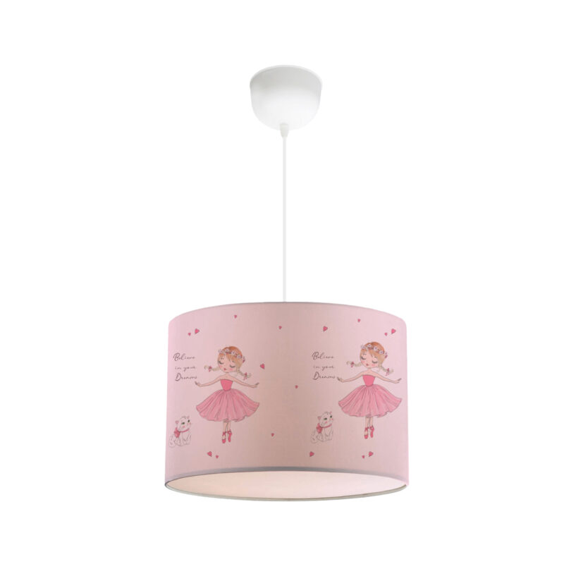 GloboStar® BALLERINA 204-0015 Παιδικό Κρεμαστό Φωτιστικό Φιγούρα Μονόφωτο 1 x E27 IP20 Ροζ Ύφασμα – Μ28 x Π28 x Υ70cm
