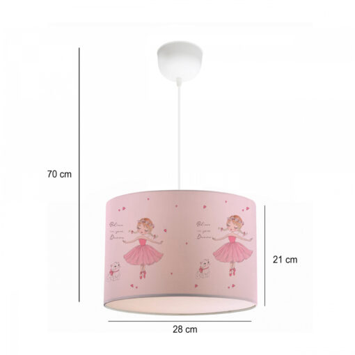GloboStar® BALLERINA 204-0015 Παιδικό Κρεμαστό Φωτιστικό Φιγούρα Μονόφωτο 1 x E27 IP20 Ροζ Ύφασμα – Μ28 x Π28 x Υ70cm