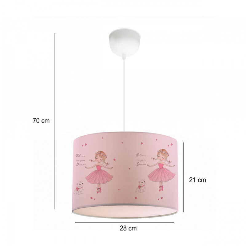 GloboStar® BALLERINA 204-0015 Παιδικό Κρεμαστό Φωτιστικό Φιγούρα Μονόφωτο 1 x E27 IP20 Ροζ Ύφασμα – Μ28 x Π28 x Υ70cm